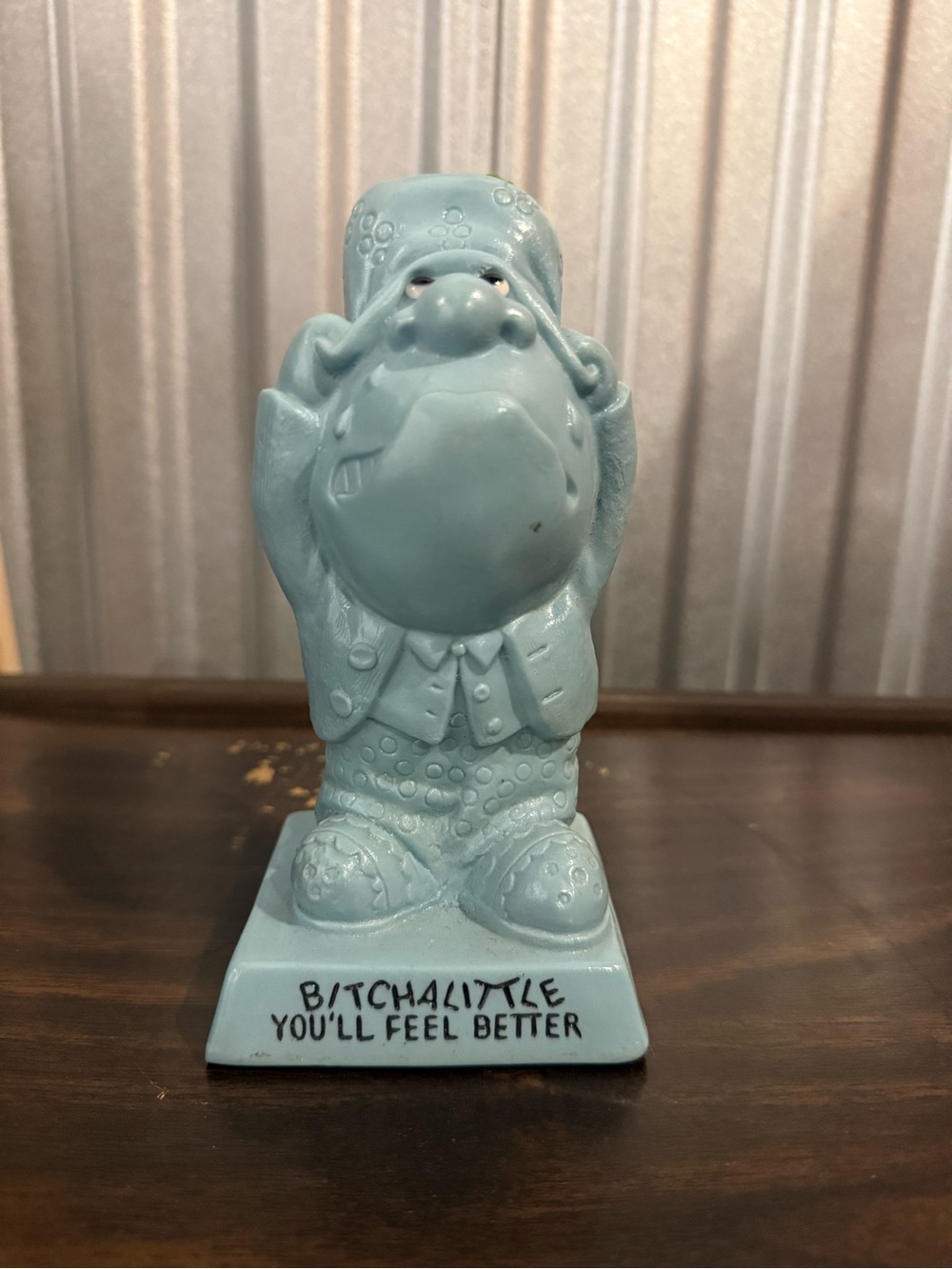 Vintage 1970 Russ Berrie Sillisculpt Blue Resin Figurine Bitchalittle You’ll Fee